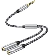 Headphone Mic Splitter [10in], 3.5mm 2 TRS Female to 1 TRRS Male Mic and Audio Y Splitter Extensi...