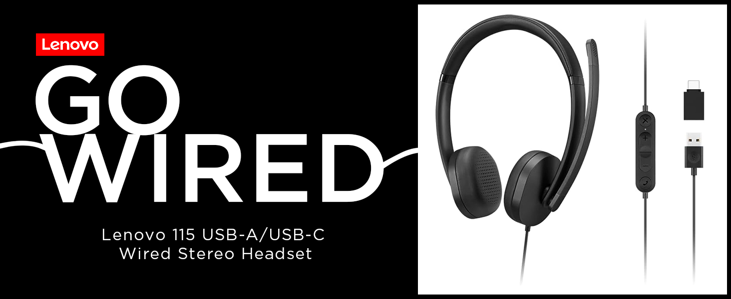 Lenovo 115 USB-A/USB-C Wired Stereo Headset