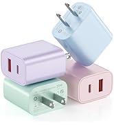 USB C Charger Block Multiple Ports,4 Pack Multicolor Dual Port (PD 20W USB C &amp; QC 3.0 USB A Port)...