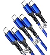 100W PD Fast Charging USB C-C Cable 3-Pack 3.3/6.6/10' iPhone 15-17,Blue | Nylon Braided, Fast Ch...