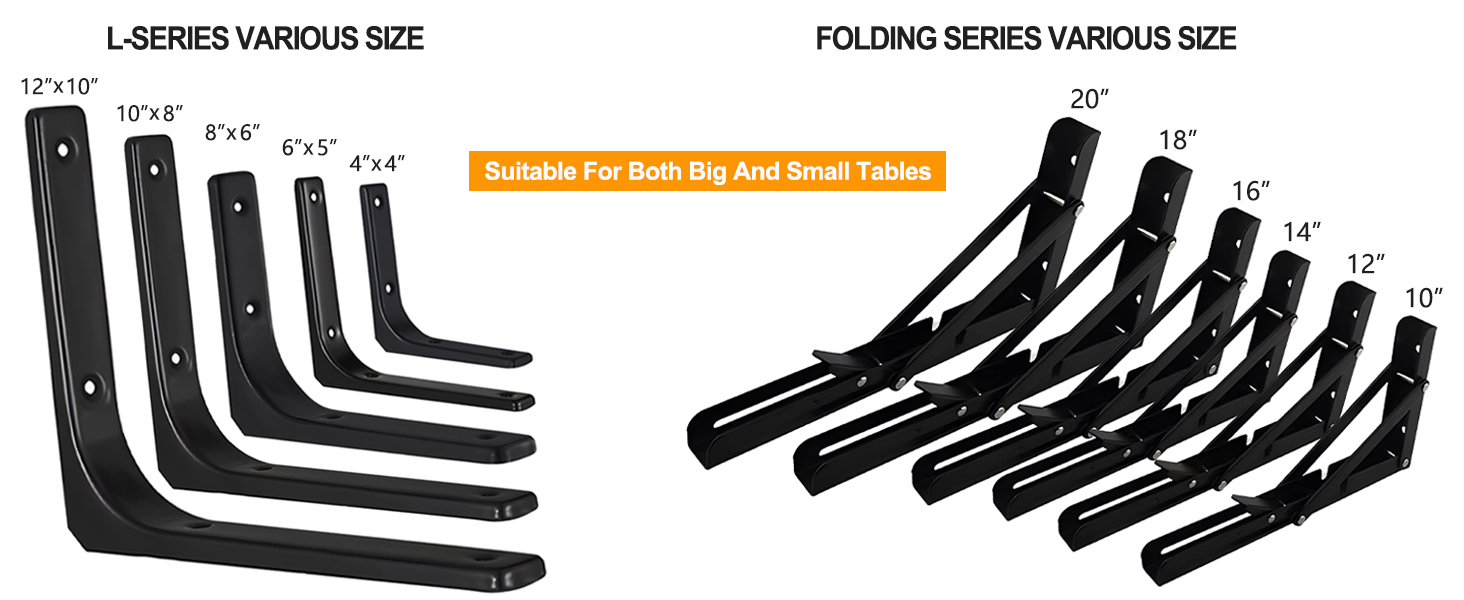 L-shaped wall brackets &amp; Folding Shelf Brackets Various Size Suitable for both big and small tables