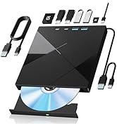 Wbacon 7 in 1 External CD/DVD Drive for Laptop, Portable DVD Player for Laptop with SD/TF Port, E...