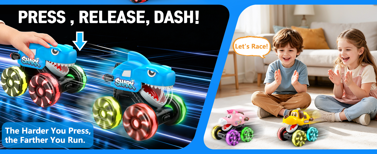 Monster Truck Toys for Kids Toddler, Press Go Light Up Wheels Car Toys Chomping Mouth Truck Toy