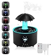 Humidifier for Bedroom, Rotating Umbrella Diffuser with Rain Drop Effect 7-Color LED, 300ML Small...