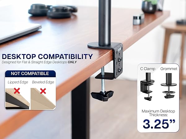dual monitor mount adjustable desk stand clamp grommet tilt swivel rotate ergonomic setup