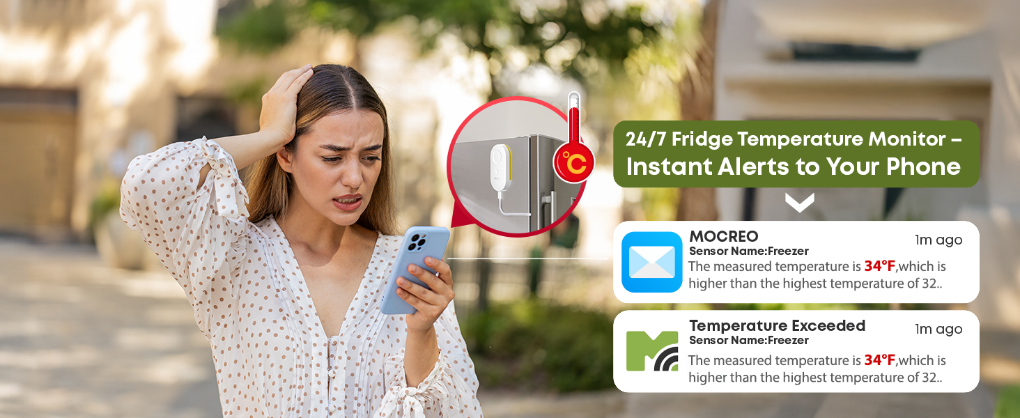 remote temperature monitor alerts, wifi freezer alarm real time notification