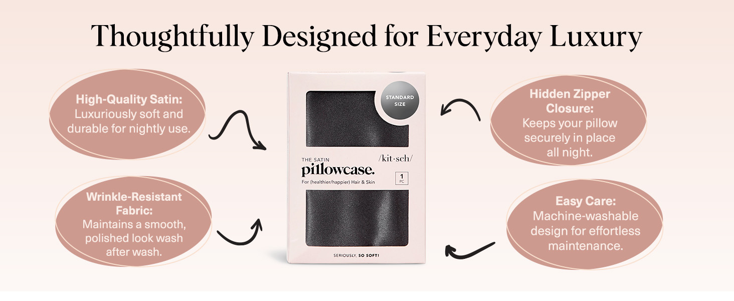 Kitsch Satin Pillowcase Standard Charcoal