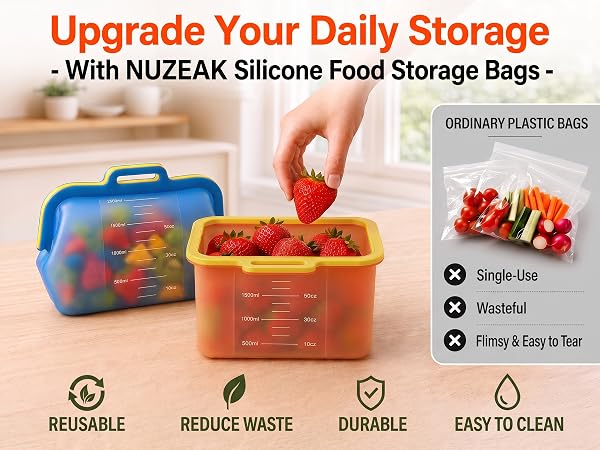 Food prep storage silicone bags