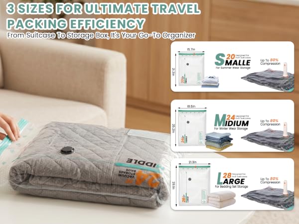 Vacuum Seal Bags for Travel with Rechargeable Cordless Pump, Compression Packing Cubes