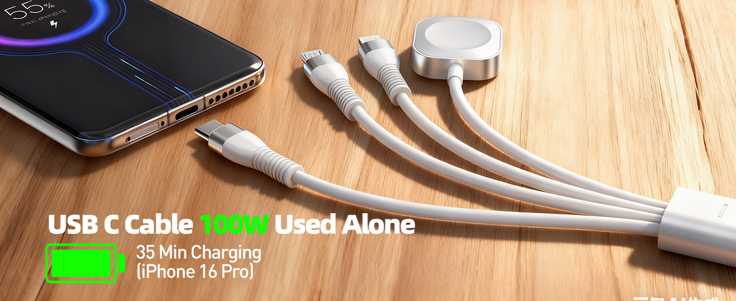 This retractable USB-C cable support 100W fast charging, but requires a 100W charger to achieve this