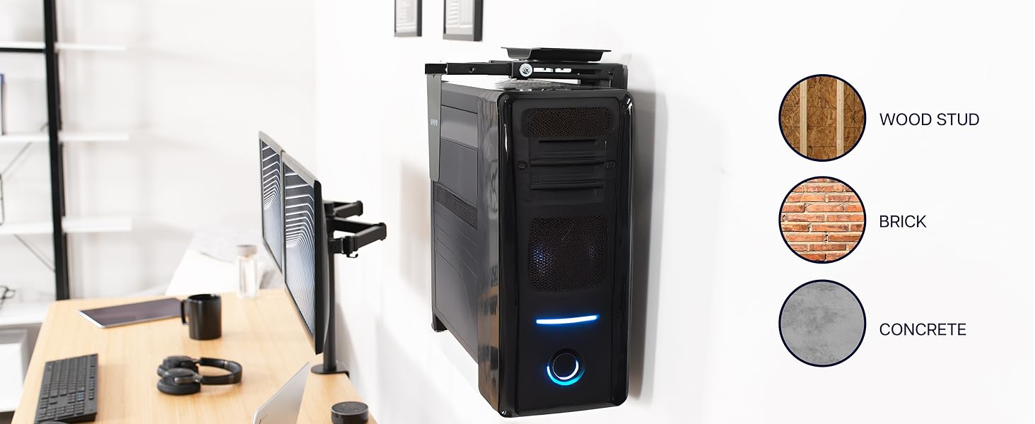 pc mount under desk, adjustable computer holder, cpu wall mount, swivel tower stand, desk pc tray
