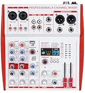 Doslnlya MW-4 Professional 4-Channel USB Audio Mixer Bluetooth 5.0 99 Sound Portable for DJ/Live/...