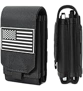 Tactical Molle EDC Phone Pouch Universal Dual Mobile Phone Holster Holder with US Flag Patch (Black)