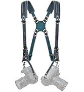 Padwa Lifestyle Green Leather Dual Camera Harness Strap for Two Cameras - Double Shoulder Full Gr...