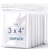 3''X 4'' (Pack of 100) 2 Mil Thick Clear Reclosable Small Zip Plastic Poly Bags With Resealable L...