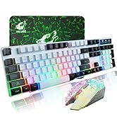 Wireless Gaming Keyboard and Mouse Combo Muti-Color Keycaps Rainbow Backlit Mechanical Feel Keybo...