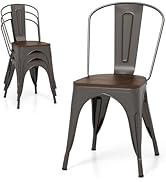 Giantex Metal Dining Chairs Set of 4, Stackable Kitchen Chairs with Wood Seat &amp; Removable Backres...
