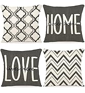 YCOLL Farmhouse Pillow Covers 18x18 Set of 4 Throw Pillow Covers Rustic Linen Decorative Pillows ...