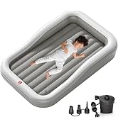 QPAU Inflatable Toddler Travel Bed with 3-Sided Safety Bumpers, Extra Large Kids Air Mattress, In...