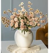 HyeFlora Faux Silk Pompon Mums Artificial Flowers for Vase Kiku Stems &amp; Eucalyptus Floral Arrange...