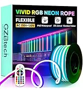 GZBtech RGB LED Neon Rope Lights 16.4FT/5M, AC 110-120V Waterproof Color Changing LED Rope with R...