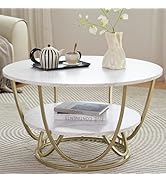 Elephance Round Coffee Table, 31.5 Inch Modern Coffee Table for Living Room, White and Gold Coffe...