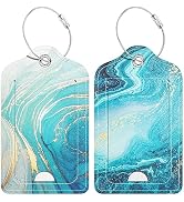 Hsxnam 2 Pack PU Leather Luggage Tags for Suitcase, Travel Cruise Luggage Tag with Privacy Flap, ...