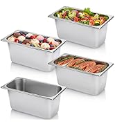 TOPZEA 4 Pack Hotel Pans, 1/3 Size 6" Deep Stainless Steel Steam Table Pan Catering Food Pans Din...