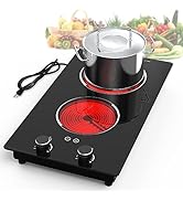 GIHETKUT Electric Cooktop,110V 2100W Electric Stove Top with Knob Control, 10 Power Levels, Kids ...