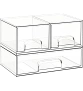 Criusia Stackable Storage Drawers, 3 Pack Clear Acrylic Makeup &amp; Bathroom Organizer, Versatile St...