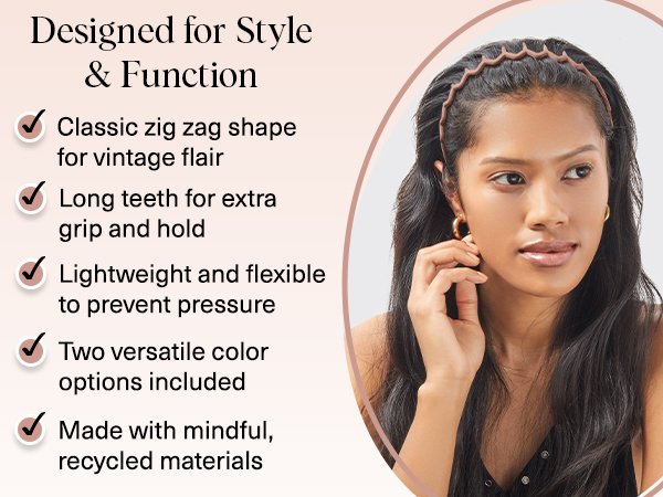 Zig Zag Headbands, Recycled Plastic Wavy Hair Band with Teeth, Headbands for Women and Men