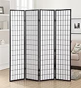 Roundhill Furniture Oriental Shoji 4 Panel Screen Room Divider, Black