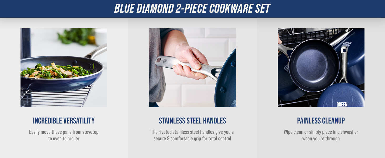 BlueDiamond, Ceramic Nonstick, PFAS-Free, Non-Toxic, Cookware, Frypans, Classic