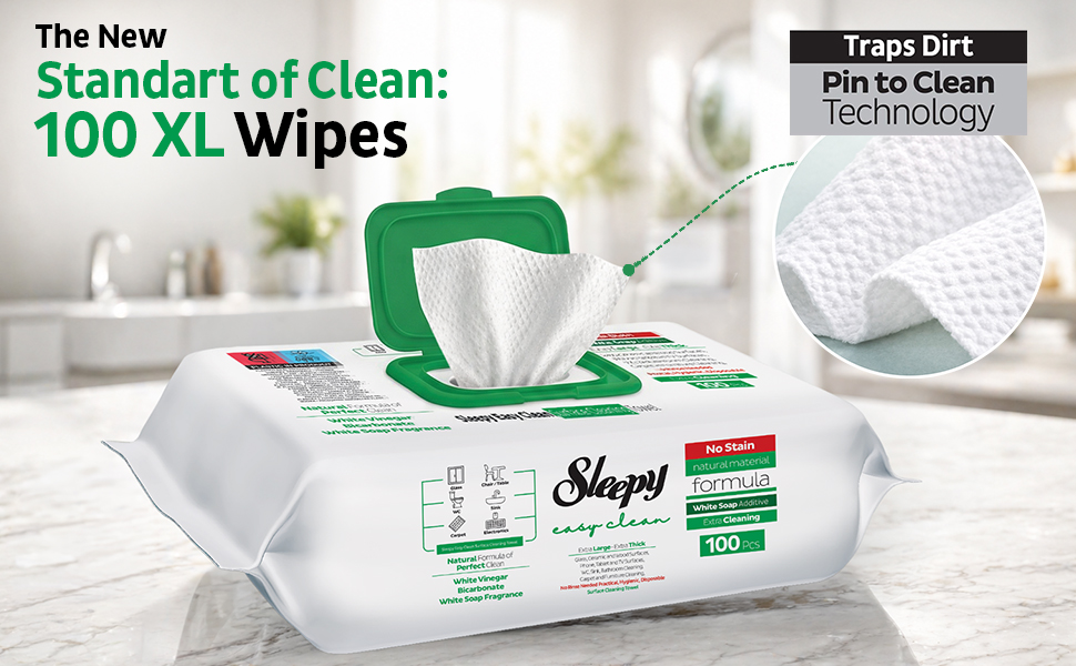 sleepy easy clean multi surface cleaning wipes, all purpose cleaning towel xl size