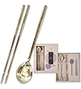 Balwoo [Made in Korea] Korean Phoenix Design Sticky Rice Spoon Chopsticks Set Gold Titanium Plati...