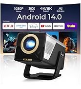 [2000 ANSI/AI Visual Calibration/4K Support] X7 Native 1080P Smart Projector with Android 14 OS, ...