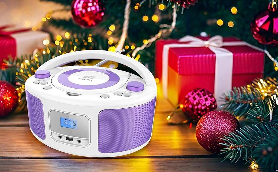 Merry Christmas purple CD Radio Portable CD Player Boombox