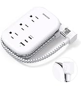 Flat Plug Power Strip, USB C Travel Power Strip Ultra Flat Extension Cord - 3 Outlets with 3 USB ...