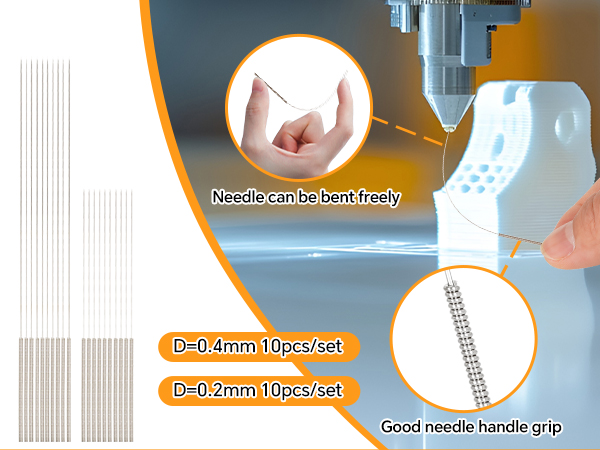 3D Printing Nozzle Cleaning Kit contains 20pcs of needles of two diameters.