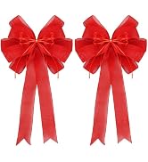 RIBBOOO 2 Packs Large Red Valentines Wreath Bows, Large Easter Spring Tree Topper Bow for Christm...