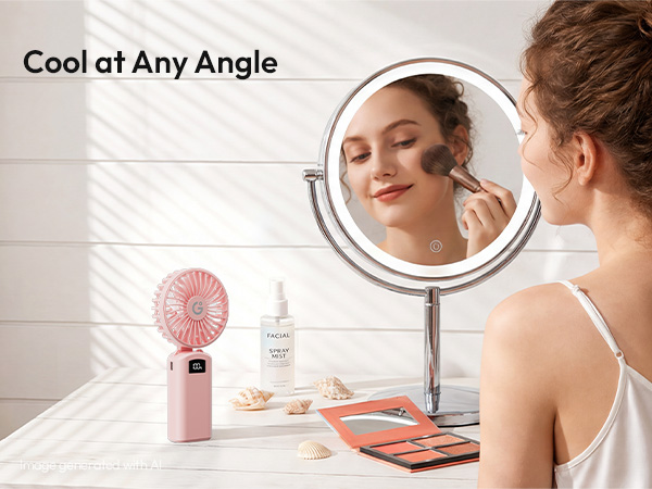 Portable foldable desk fan for makeup skincare beauty routine indoor cooling and daily home comfort