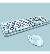 2.4G Full-Size Wireless Keyboard and Mouse Combo, Multi-Color Typewriter Style Round Keycap, Cute...
