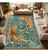 Joydeco Tiger Cheetah Print Washable Living Room Rug, Boho Green 8x10 Area Rugs for Bedroom Aesth...