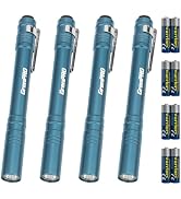 GRENPRO 4 Pack LED Pen Light with 8 AAA Batteries Include, Mini Flashlight with Clip, Aluminum Po...