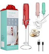 HAUSHOF Powerful Rechargeable Milk Frother Wand with Stand, Handheld Electric Foam Maker, Drink M...
