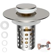Hygie Rinse 3-in-1 Bathroom Sink Stopper for Standard Drain Holes All Metal Univeral Pop Up Sink ...