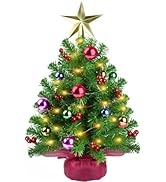 Viretec 20 Inch Tabletop Christmas Tree,Small Mini Artificial Prelit Christmas Tree Decorated wit...