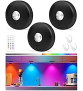 Yiliaw LED Puck Lights with Remote, Magnetic AAA Battery Operated Light, Under Cabinet Lighting, ...