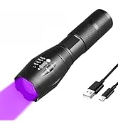 BUDUY UV 395nm Flashlight USB C Rechargeable, Blacklight Flashlight, LED Torch with White and Ult...