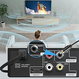 Coaxial digital audio output on DuraPlay DVD player connected to surround sound system